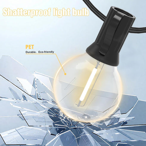 25FT, 12+1 G40 Bulbs, Outdoor String Lights Waterproof Patio Lights with Shatterproof Connectable Hanging Outdoor