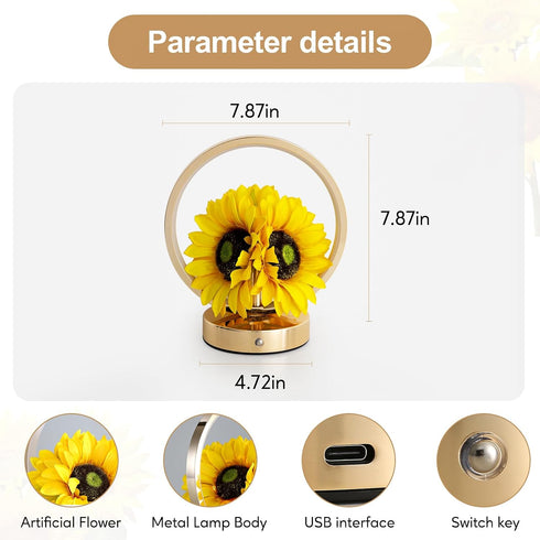 3 Dimmable Sunflower Birthday Gifts for Women Mom,Sunflowers Flower Touch Lamp,Rechargeable Cordless Way Small Night
