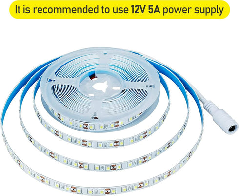 12V 6000K 5M/16.4ft 600LEDs SMD2835 IP20 LED Strip Light Cool White Flexible High Brightness No-Waterproof LED Tape