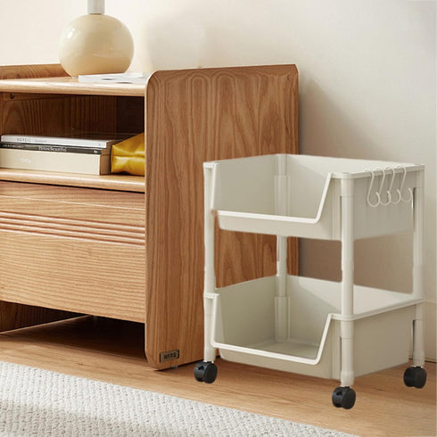 Generic 2-Tier Plastic Rolling Storage Cart, Trolley Storage Organizer for Office Home Kitchen Organization, Mobile