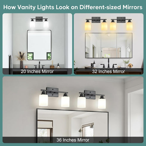 2-Light E26 Base(Bulbs Ascher Bathroom Light Fixtures, Vanity Light Over Mirror, Matte Black Wall Sconces with Milky