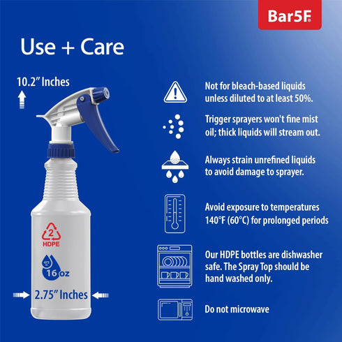 Set of 2 Premium 16 oz Spray Bottles, NBR Gasket for Auto Detailing and Industrial Cleaning