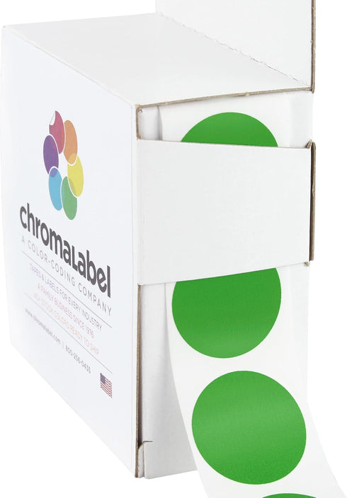 ChromaLabel 1 Inch Round Label Permanent Color Code Dot Stickers, 1000 Labels per Dispenser Box, Green.