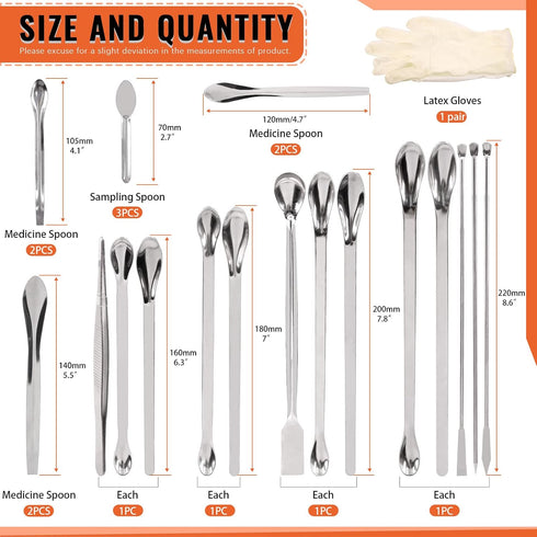 Tanstic 23Pcs Stainless Steel Lab Spatula Micro Scoop Set, Includes 22pcs Laboratory Tiny Mixing Tools