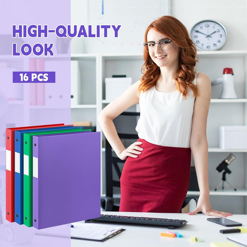 Henoyso 16 Pcs 1/2 Inch 3 Ring Plastic Binder, Flexible Binders Hold up to 8.5" x 11" Paper, Back to School Supply