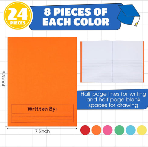 Henoyso 24 Pcs Primary Composition Notebook K-2 - 9 3/4 x 7 1/2 Inch Blank Writing Book for Kids, 60 Pages