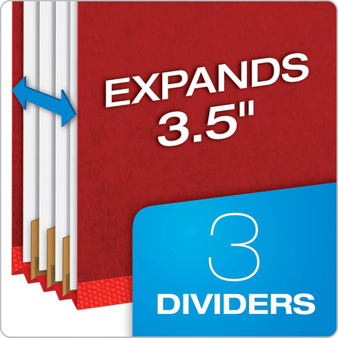 Pendaflex Pressboard Classification File Folders, 3 Dividers, 2" Fasteners, 2/5 Tab Cut, Letter Size, Bright Red, Box
