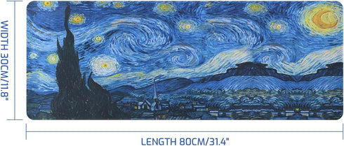 Van Gogh Starry Night Extended Large Gaming Mouse Pad, 31.4"x11.8" Non-Slip Rubber Base XL Mousepad