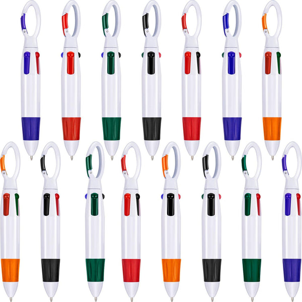 TecUnite 15 Pieces Shuttle Pens Retractable Multi-color Ballpoint Pens with Buckle Keychain for Office School