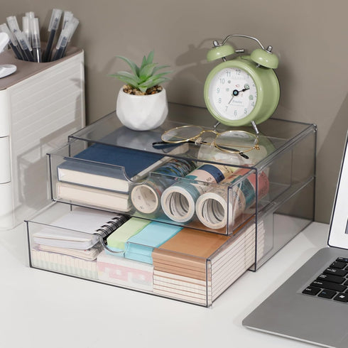 Clear Desk Organizers and Accessories, Plastic Drawer Organizer for Home Office Supplies, 4 Drawers