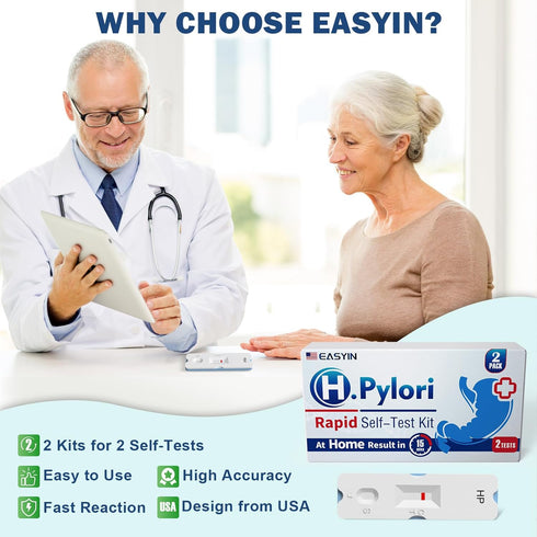 H Pylori Test Kit: 2 Pack Helicobacter Pylori Test at Home Results in 10-15 Minutes - Fast & Highly Accurate, Easy to use & Read H-Pylori Test Kit