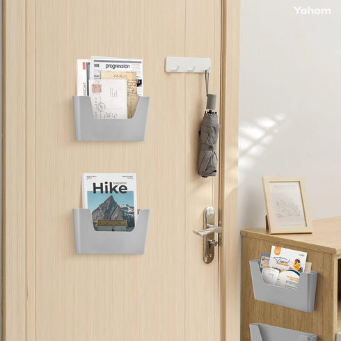 YOHOM 5 Pack Adhesive Files Holder, Wall Mount Mail Organizer, Small Grey Rack for Office, Home, Coffee Shop