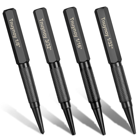 Tnuynoy 4-Piece Nail Punch and Center Punch Set, Hardened Cr-V Steel with Non-Slip