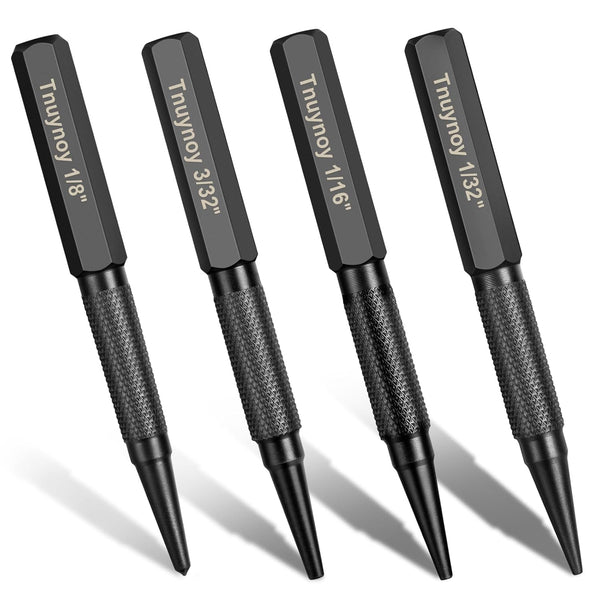 Tnuynoy 4-Piece Nail Punch and Center Punch Set, Hardened Cr-V Steel with Non-Slip