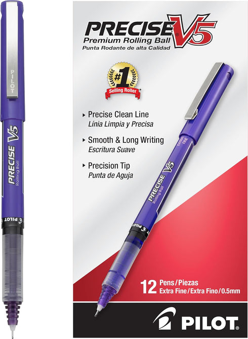 Pilot Precise V5 Rollerball Pens, Extra Fine Point 0.5 mm, Purple, Pack of 12