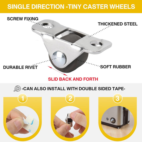 16Pcs 0.5 Inch Tiny Caster Wheels, Self Adhesive Mini Casters for Appliances, DIY Storage Box