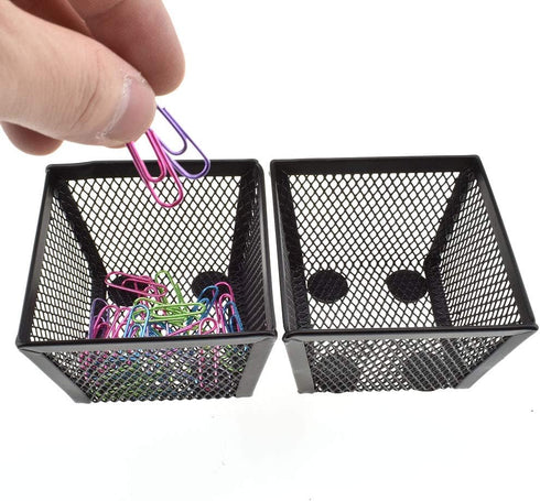HAHIYO Stackable Paper Clip Mesh Holder Cup, 2.2" Height, 2 Pack Black, Sturdy PaperClip Holder for Desk Organizer