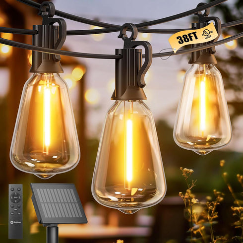 Brightown 38FT Solar String Lights Outdoor Waterproof with Remote, 16+1 LED Shatterproof