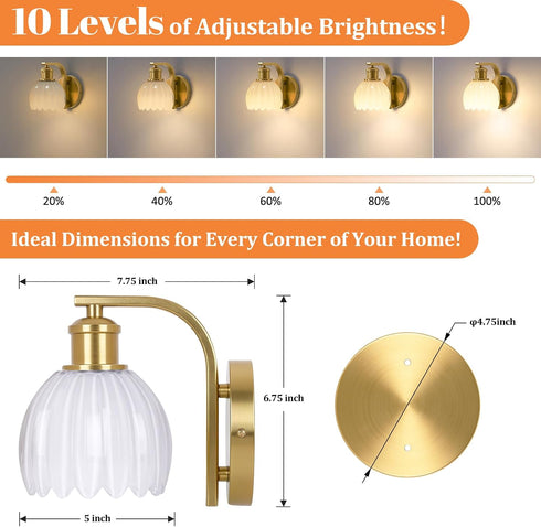 15 VerRon Rechargeable Battery Operated Wall Sconce with Milky White Glass Lampshade, Wireless Wall Scone Decor