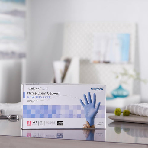 McKesson Confiderm 3.5C Nitrile Exam Gloves, Non-Sterile, Powder-Free, Blue, Small, 200 Count