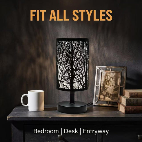 Table Lamps Bedside Nighting Light Decorative Nightstand Lamp for Bedroom, Living Room, Black Metal Shade Forest