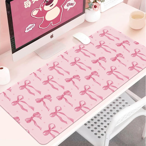 Wirfray 31.5 11.8in Pink Mouse Pad, Large Pink Desk Mat Bows Computer Mat, Gaming Keyboard and Mouse Pad Non-Slip
