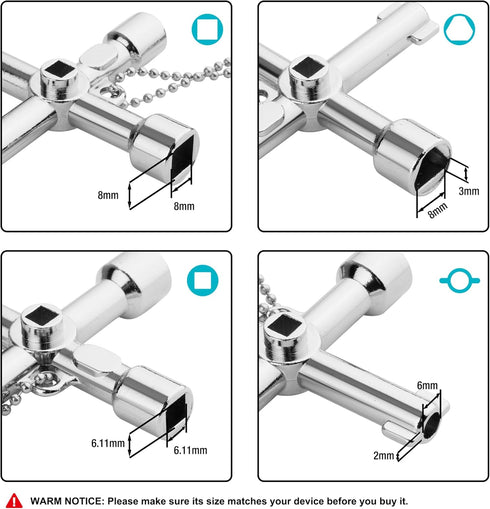 DURATECH 4 Way Sillcock Key with Bit, Multi-functional Water Key for Valve, Faucet, and Spigots
