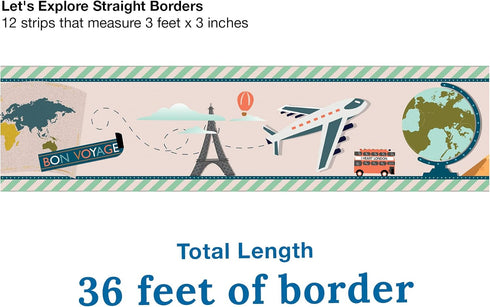 Carson Dellosa Let's Explore World Travel Bulletin Board Borders, 36 Feet Scalloped Travel Theme for Classroom Decor