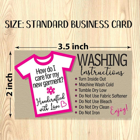 Business Cards - Washing Instructions - 3.5" x 2" Standard - Set of 50 Blank Minimalist Stationery Cards