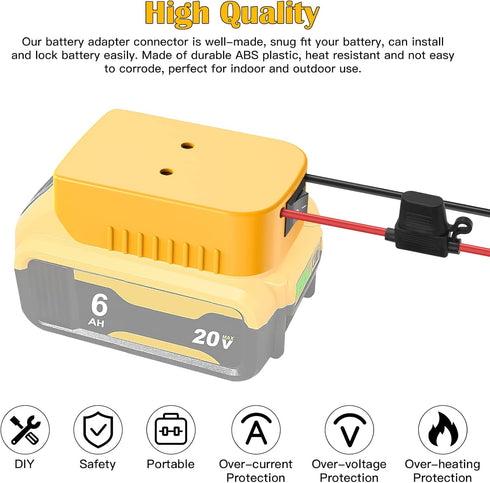 Dewalt 20V Battery Adapter for Power Wheels - Battery Conversion Kit with Switch, Fuse, Wire Terminals & 12AWG Wire