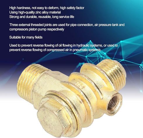 Air Compressor Check Valve, 3 Way Zinc Alloy, G1/2 G3/4 M10 Male Thread Non-Return Tool
