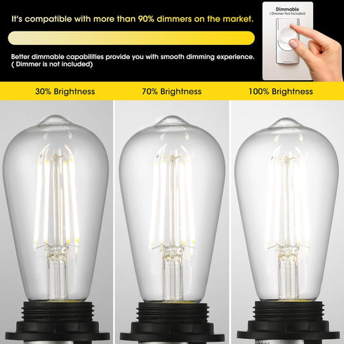 Edison Light Bulbs, 60W Equivalent Dimmable Vintage LED, E26 Medium Base, 4000K Cool White, 8 Pack