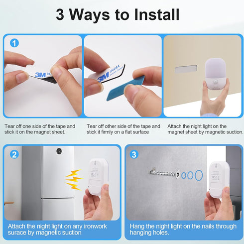 Hiwrolat Dimmable 2 Pack Motion Sensor Night Light, LED Warm White Type-C Rechargeable Battery, for Hallway, Bathroom