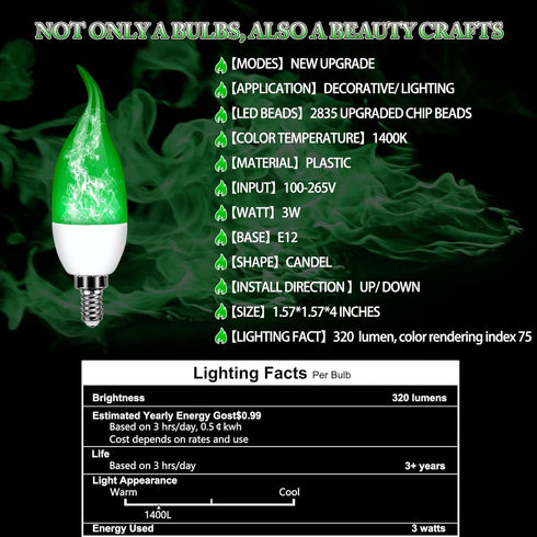 Kakolvan E12 Bulbs 3 Bulbs 6 Pack) LED Flickering Candelabra Flame Effect Light - Modes Flicker Chandelier Candle Fire