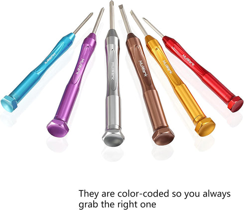 MulWark 6pc Magnetic Mini Flathead & Phillips Micro Precision Screwdriver Set for Electronics