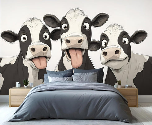 FBRUIEG 3D 78.7" 55.1" Dairy Cow Wallpaper, Funny Animals Wall Mural, Dairy Cow Murals for Kids Room Living Bedroom