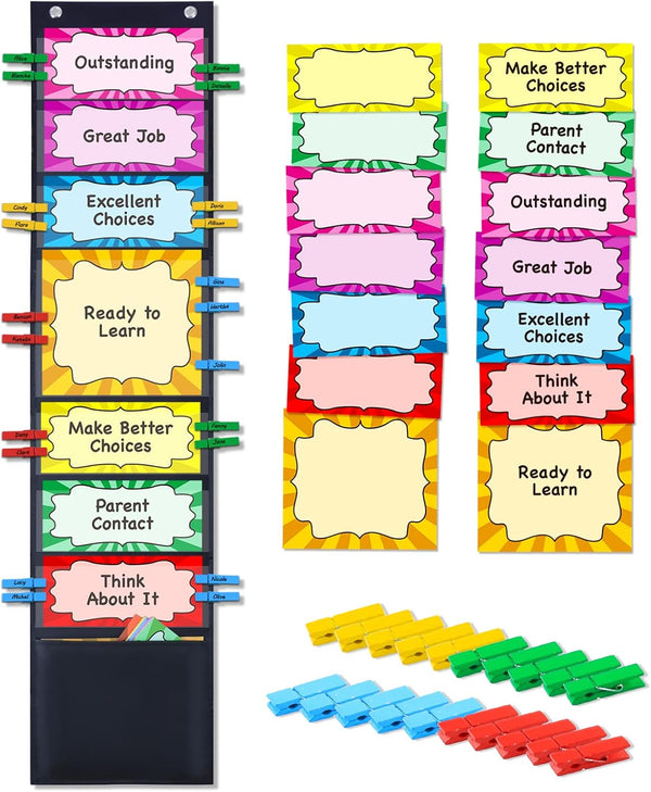 Student Behavior Clip Chart - Classroom Management Kids Reward Pocket Chart, Behavior Bulletin Board for Preschool