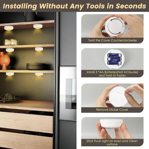 16 Dimmable (3 Pack) RGBW Color Changing Puck Lights with Wireless Remote - Colors Under Cabinet, Battery Powered LED