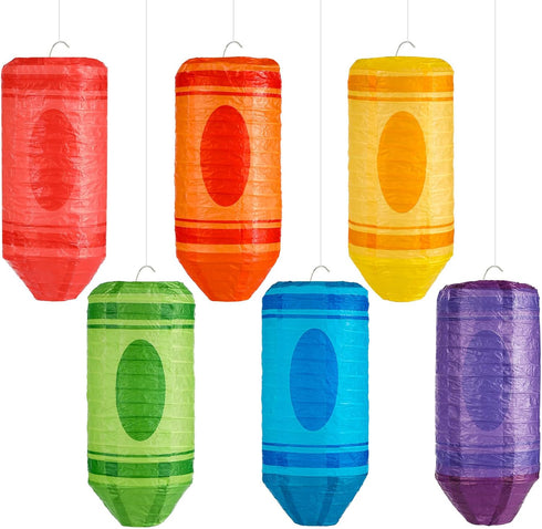 Qyeahkj 6 Pcs Crayon Hanging Paper Lanterns Party Decorations 10 x 4Inch Colorful