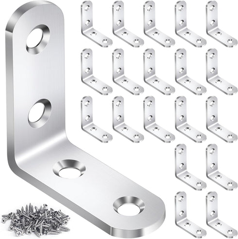 DOUDOULE 20PCS L Bracket Corner Brace Sets, Stainless Steel L Brackets for Wood