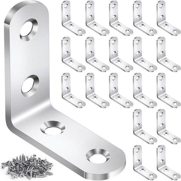 DOUDOULE 20PCS L Bracket Corner Brace Sets, Stainless Steel L Brackets for Wood