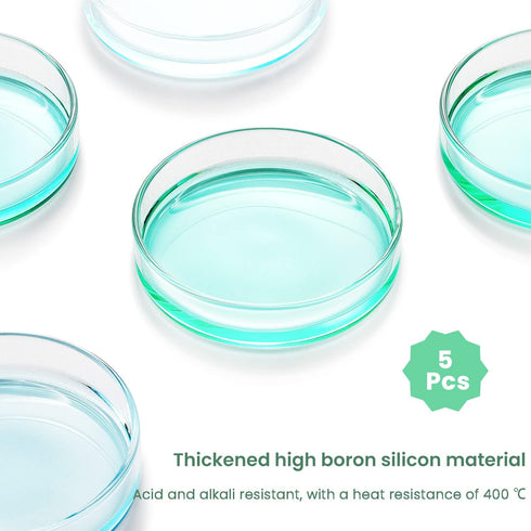 Huanyu 75mm Glass Petri Dish with Lids - High Borosilicate Glass Petri Dishes for Lab Science Experiment (5pcs)
