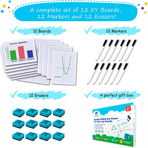 Simply Magic 12 Pack Double-Sided Dry Erase Graph Lap Boards, Individual Classroom Whiteboards for Students