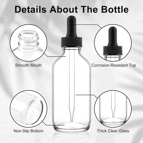 42 Pack 4oz Clear Glass Bottles with Glass Eye Droppers for Essential Oils, Perfumes & Lab Chemicals (Includes Brush,