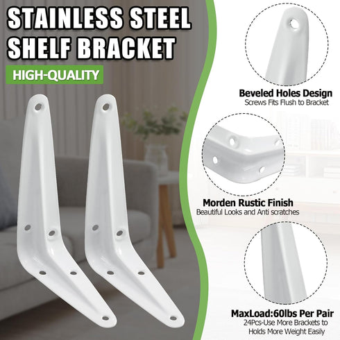 PHITUODA 24 Pack 4 3 Inch, Shelf Brackets x Heavy Duty White Metal Floating Shelf Bracket, L Bracket Corner Brace