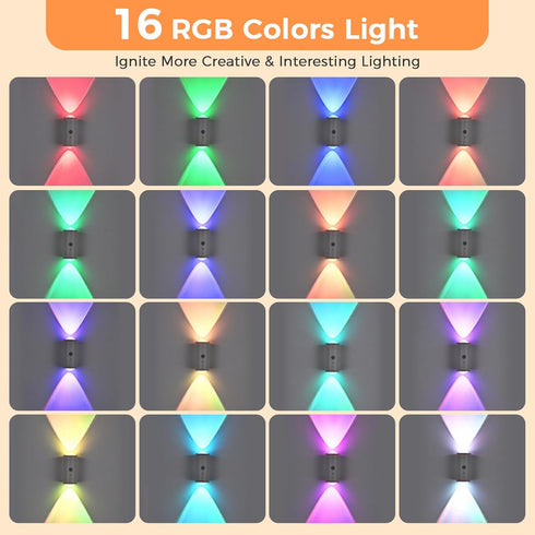 16 Motion Sensor Wall Light, RGB LED Wall Light with Remote Control, Colors Brightness Adjustable, Wall Sconces Battery