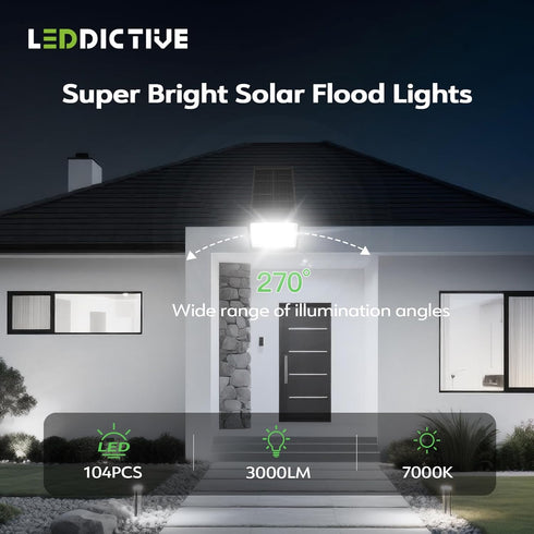 7000K, 3500LM 3 IP65 16.4 Leddictive LED Solar Lights Outdoor Solar Powered Flood Lights with Modes, Dusk to Dawn