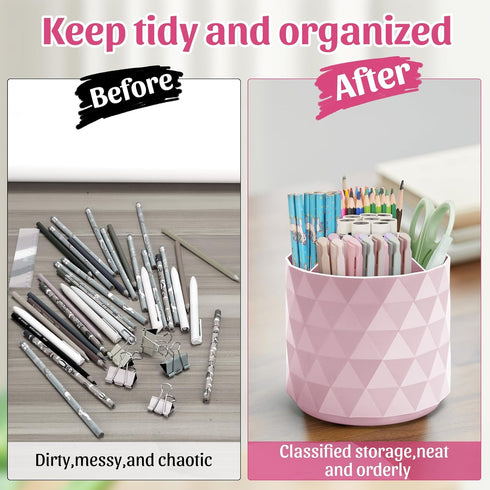 Sparkling Diamond-like Desk Organizer, 360° Rotating Pen Holder with 5 Compartments for Office, School, Home (Pink)