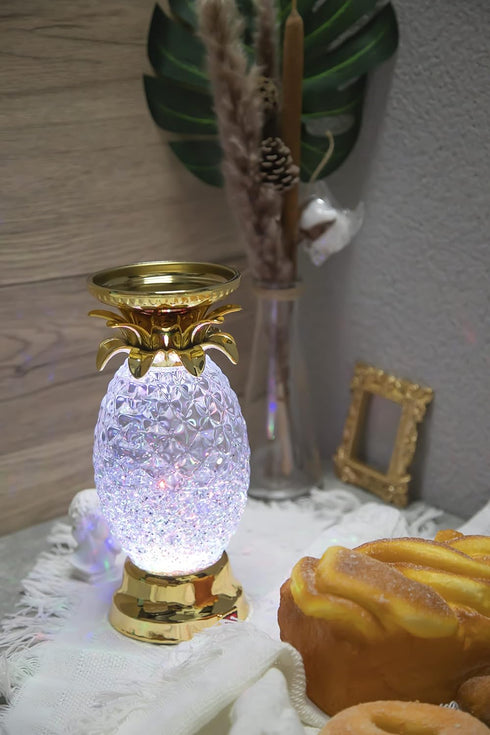 YAKii 9.5" Pineapple LED Color Changing Candle Holder, Swirling Water Waves Lamp, Kid Safe Battery/USB Operated