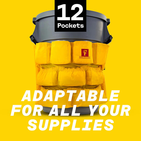 32-55 12 Trash Can Caddy Bag | Brute/Uline Compatible | Fits Gallon Can XL Size | Pockets | Heavy Duty Vinyl | Cleaning